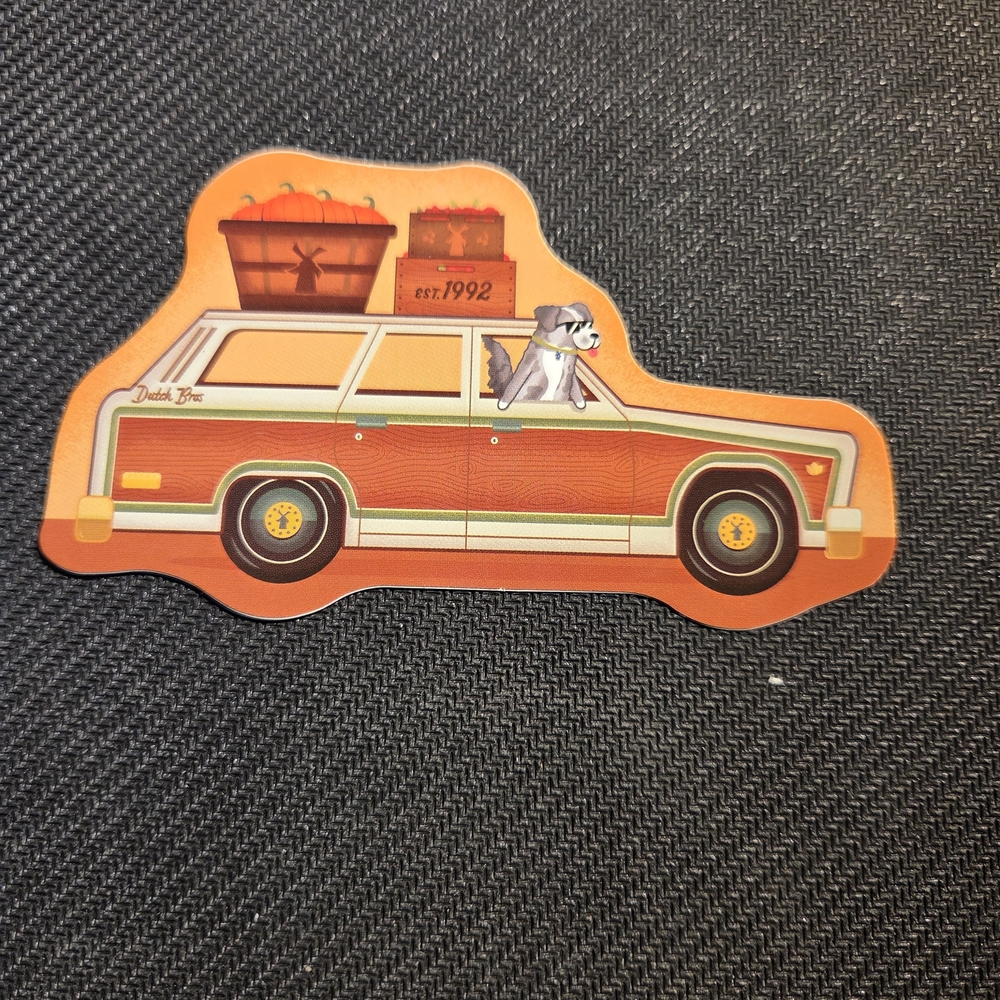 Dutch Bros Orange Car Sticker with Dog Design